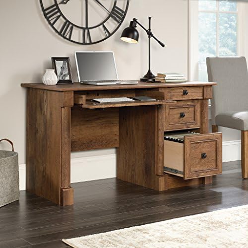 Sauder Palladia Computer Desk with Drawers, Home Office Desk with File Cabinet Storage Drawer, Cable Management, Keyboard Tray, in Vintage Oak finish - Image 4