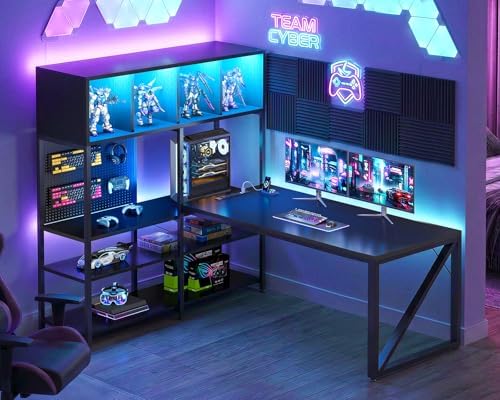AODK 63" L Shaped Gaming Desk with Display Hutch and Large Desktop, Black - Image 3