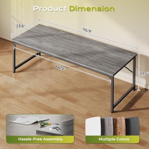 PRAISUN 70 Inch Computer Desk, Office Desk, Spacious Desktop, Grey - Image 3