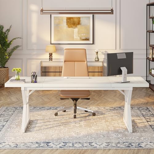 Tribesigns 70.8-Inch Executive Desk, Large Computer Office Desk Workstation, Modern Simple Style Laptop Desk Study Writing Table Business Furniture for Home Office (White, 70.8 Inch) - Image 3