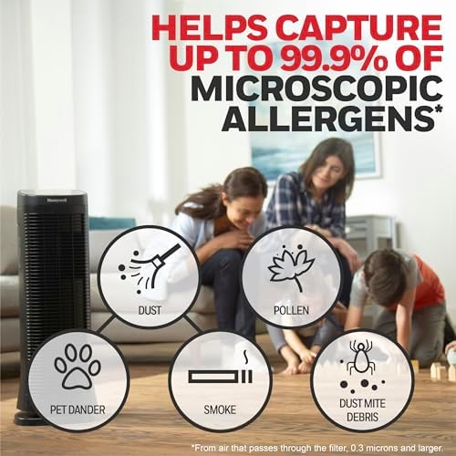 Honeywell Air Genius Air Purifier for Home, Large Rooms up to 1268Ft² with Permanent, Washable Filter, Reduces Dust, Pollen, Pet Dander, Odors, Smoke, Black, HFD360 - Image 3