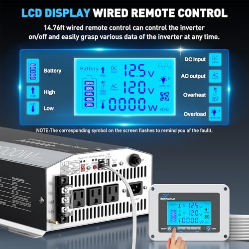 2000W Sump Pump Battery Backup System, Pure Sine Wave Power Inverter with Charger, Backup System for Power Outage, LCD Screen Remote Controller, Automatic Switching for Grid and Battery - Image 5
