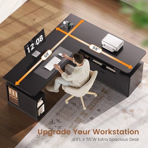 SEDETA Fluted L Shaped Executive Electric Standing Desk with 4 Drawers - Image 5