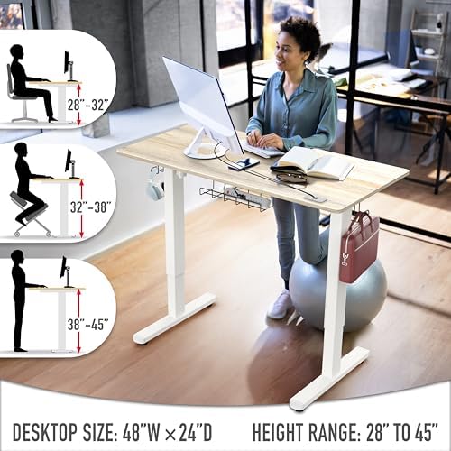 SHW 48-Inch Electric Height Adjustable Standing Desk w/Drawer, Maple - Image 5