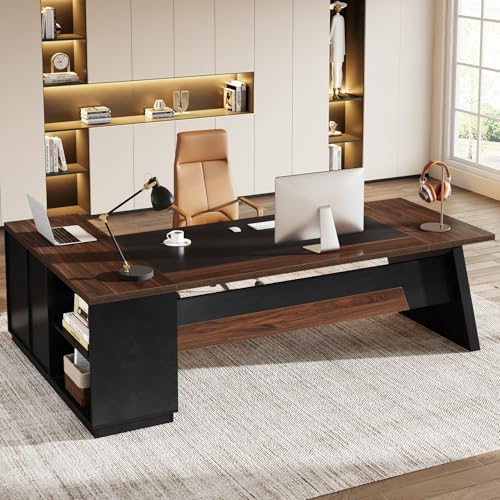 Tribesigns 78" L-Shaped Executive Desk, Large Office Desk with Drawers and File Cabinet, Modern Business Furniture for Home Office (Walnut & Black) by Tribesigns