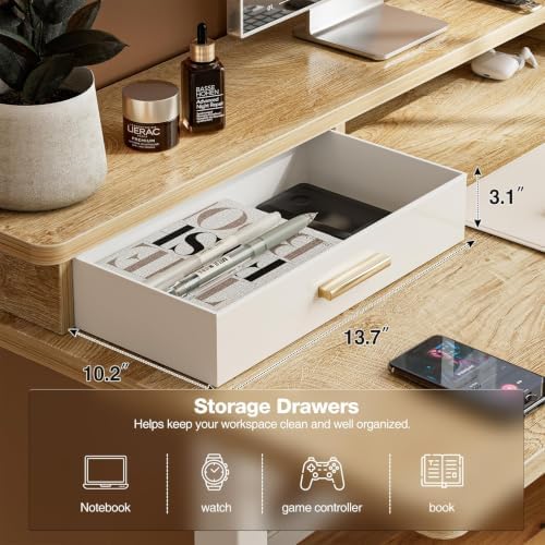 Grandder Electric Standing Desk with Two Drawers, CurvedSit to Stand Up Height Adjustable Desk with Storage Shelf for Home Office, 63 * 32 Inch, Study, Ergonomic Adjustable Computer Desk, Oak - Image 6
