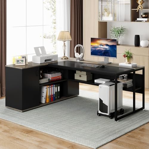Tribesigns 71 inch Executive Desk, L Shaped Desk with Cabinet Storage - Image 4