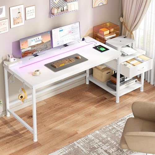 DurayLoly 48" White Office Desk with Printer Shelf for Teens Bedroom & Dorm - Image 2
