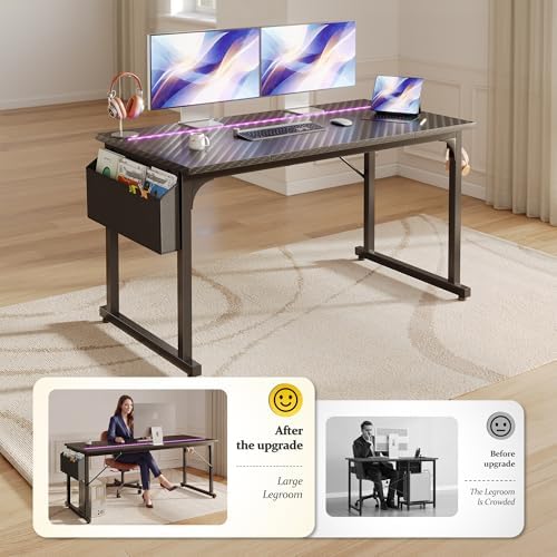 DurayLoly 48" Gaming Desk with Waterproof LED Lights for Bedroom,Black - Image 5