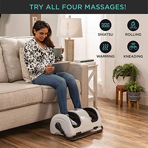 Best Choice Products Shiatsu Foot Massager with Heat for Plantar Fasciitis & Neuropathy, Kneading Foot & Calf Massager with Remote, 360° Adjustable Handle, Rolling & Compression Massage - White - Image 5
