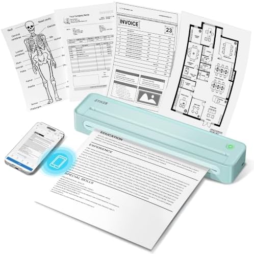 D90E Inkless Portable Thermal Printer for Travel, Green 1pack by ETIKEZ