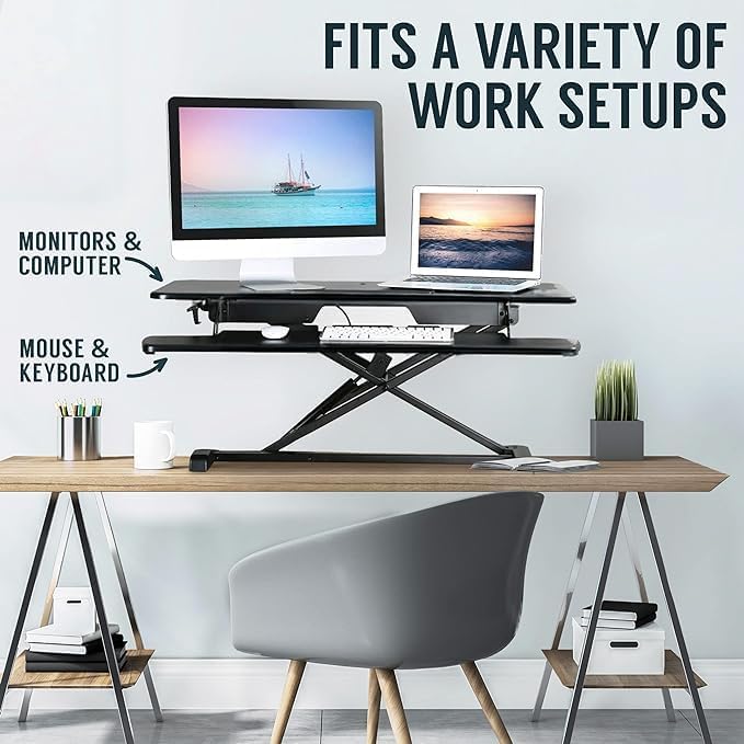 TechOrbits OF-S06-2 Desk Converter-37-inch Height Adjustable, MDF Wood, Sit-to-Stand Rise-X Pro Black, 36" - Image 4