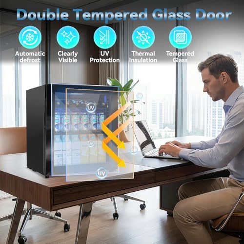 Velivi Mini Fridge with Glass Door-Small Fridge Desk Beverage Cooler for Beer Drinks 1.4 Cu.Ft Countertop Beverage Fridge with Adjustable Shelves, Led Light for Bedroom/Office/Dorm (Black) - Image 5