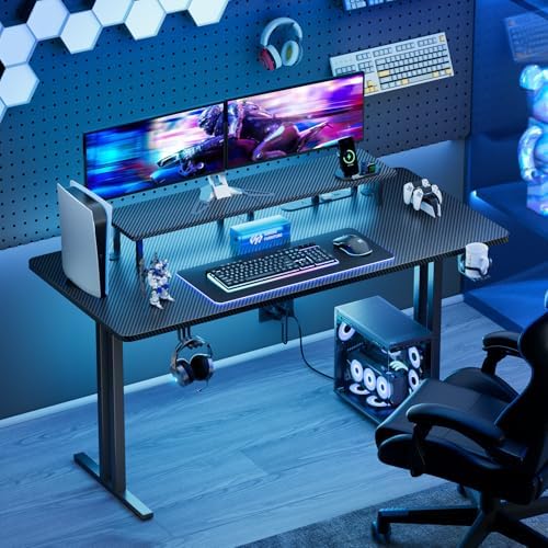 HLDIRECT 63 Inch Gaming Desk with LED Lights & Cable Management, Black - Image 2