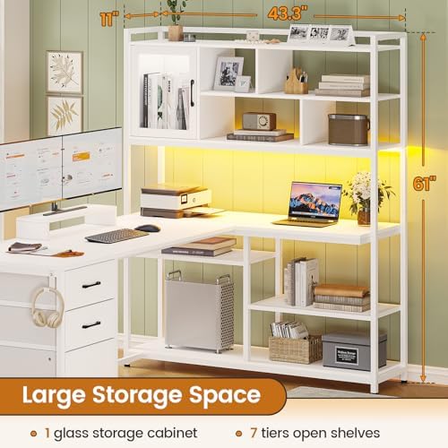 SEDETA 58'' L Shaped Computer Office Desk with 3 Drawers and Bookshelf - Image 2