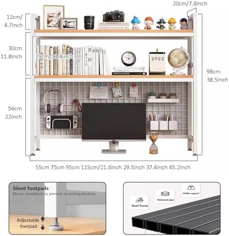 Desk Hutch Desktop Bookshelf, 2 Tier Computer Desktop Bookshelf with Pegboard,Wood Hutch Bookcase Organizer,Multipurpose Countertop Storage Shelf,Display Shelf Rack for Home Office Dorm - Image 7