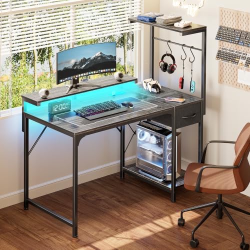PRAISUN 39.4 Inch Gaming Desk with LED Lights & Power Outlets - Image 2