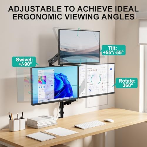 WALI Triple Monitor Wall Mount for 17-34 inch Screens, 22lbs per Arm, Black - Image 3