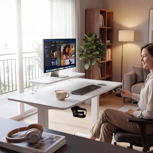 Furmax Electric Standing Desk, 47 x 24 Inches Sit Stand up Desk, Sit Stand Height Adjustable Home Office Desk with Monitor Stand (White, 47) - Image 2