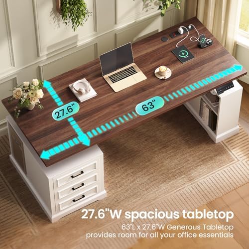 SEDETA 63" Farmhouse Electric Standing Desk with 3 Drawers, Storage Shelves - Image 4