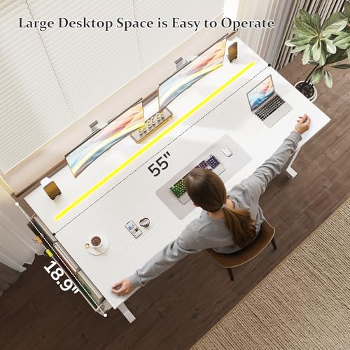 DurayLoly 55 Inch Computer Desk with Waterproof LED Lights for Bedroom - Image 3