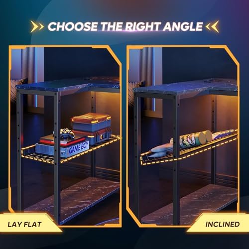 Bestier 42-Inch L-Shaped Gaming Desk with Charging & LED, Marble Black - Image 6