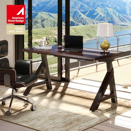 FLEXISPOT 55 x 28 Inch WoodiX Solid Wood Executive Standing Desk, Walnut - Image 3