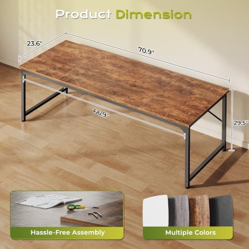 PRAISUN 70 Inch Computer Desk, Office Desk, Spacious Desktop, Rustic Brown - Image 3