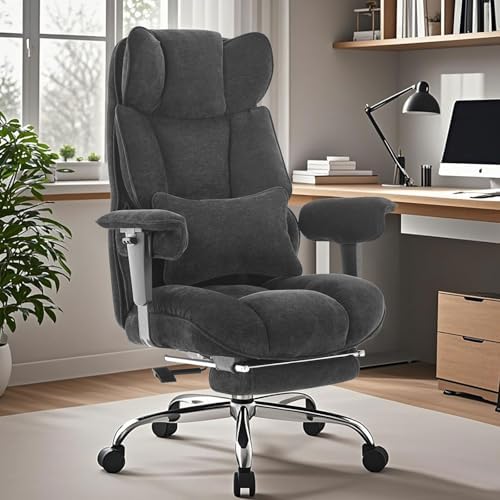 Efomao Executive Office Chair 400lbs, Black Fabric Big and Tall Desk Chair by OFFICECHAIR