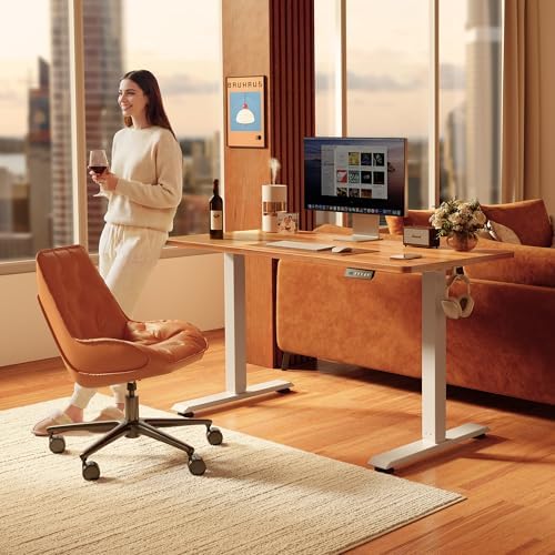 FEZIBO 48 x 24 Inchs Electric Standing Desk, Height Adjustable, Sit Stand Up, Computer Office Desk with Splice Board, White Frame/Light Rustic Top - Image 2