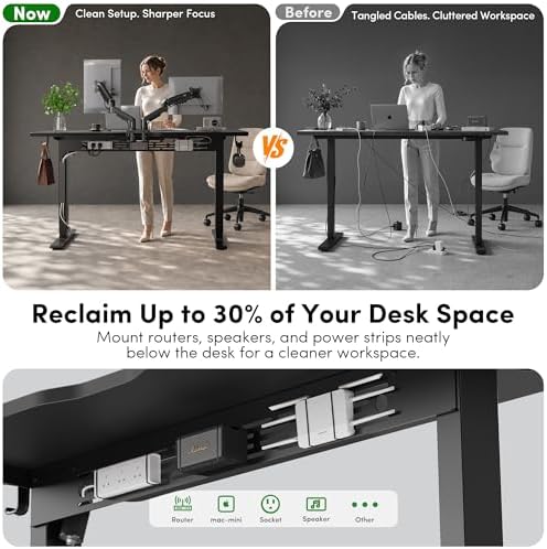 FEZIBO Electric Standing Desk with L-Shaped Crossbar & Cable Management System, 48 x 24 Inches Sit Stand up Desk, Adjustable Height Standing Desk for Home Office, Black - Image 4