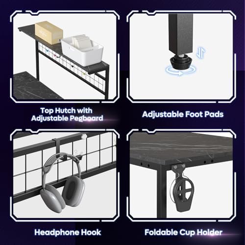Bestier 42 Corner Computer Desk with Power Outlets LED Lights, Black Marble - Image 6