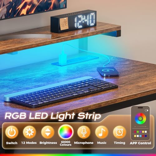 PRAISUN 47.2 Inch Gaming Desk with LED Lights & Power Outlets - Image 6