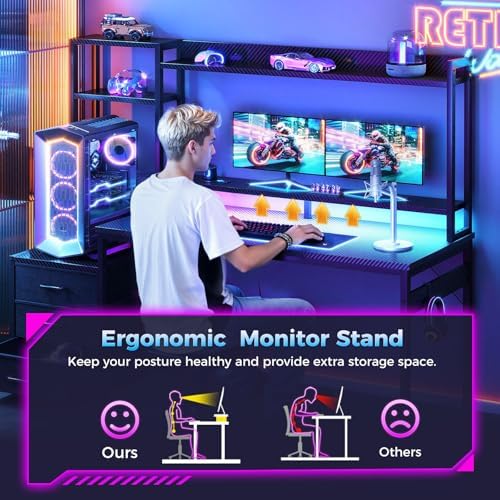 Casaottima 55 Inch Gaming Desk with Hutch & LED Lights & PC Tower Stand - Image 6