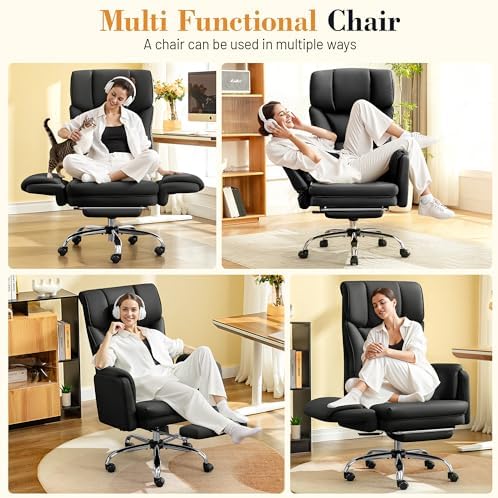 FelixKing Big and Tall Office Chair, 400LBS Wide Leather Executive Chair, Reversible Armrest for Pets Criss Cross Legged, 135° Reclining High Back Gaming Desk Chair with Lumbar Support Footrest, Black - Image 3