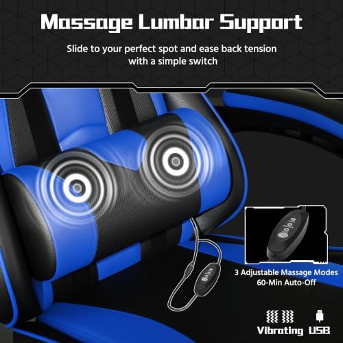 Yaheetech Gaming Chair with Footrest Massage Lumbar Pillow Black and Blue - Image 5