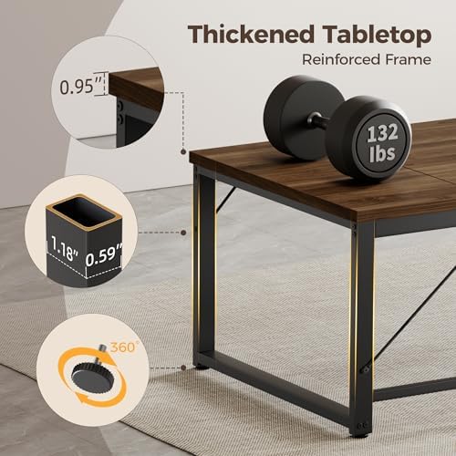 Mericonia 63x28 Inch Computer Desk, 1" Thick Large Office Table, Walnut - Image 4