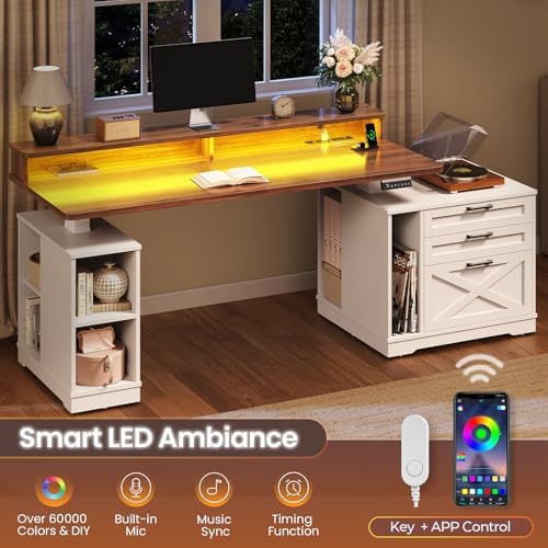 SEDETA Farmhouse Electric Standing Desk with 3 Drawers and File Cabinet - Image 6