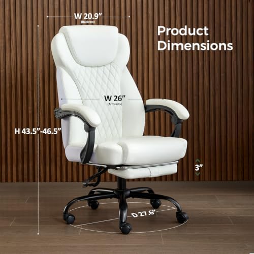 amseatec Big and Tall Office Chair with Footrest, Lumbar Support, White - Image 2
