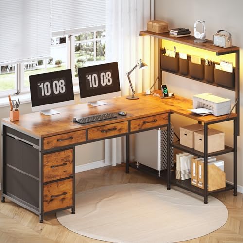 SEDETA 47.2" Reversible L Shaped Office Desk with Drawers, Hutch, Shelves by SEDETA