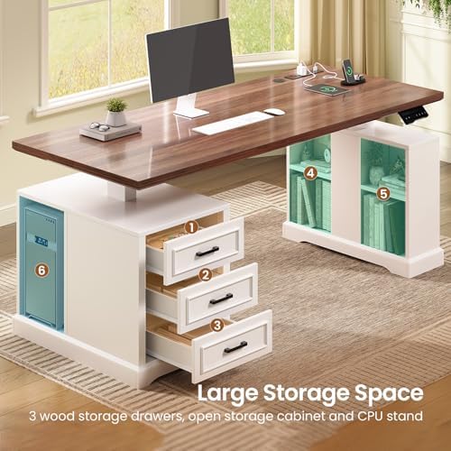 SEDETA 63" Farmhouse Electric Standing Desk with 3 Drawers, Storage Shelves - Image 5