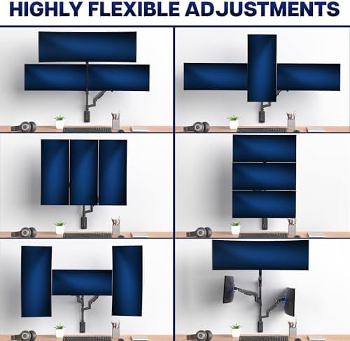 VIVO Pneumatic Arm Triple Ultrawide Monitor Wall Mount for Up to 49 inch Screens with Height Adjustment, Heavy Duty, Holds 3 Ultra Wides Up to 35.2 lbs, Black, MOUNT-VW300D - Image 6