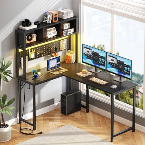 DLisiting Small Black L Shaped Gaming Desk with Hutch, 47 Inch Corner - Image 6