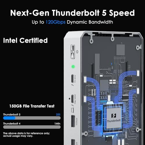 WAVLINK Intel EVO Certified Thunderbolt 5 Dock, 120Gbps, 140W PD, 8K - Image 3