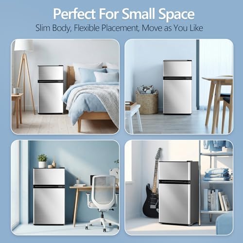 Electactic 2.5 Cu.Ft Mini Fridge with Freezer, Double-Door Compact Refrigerator, Adjustable Glass Shelves, Mechanical Thermostat & Leveling Feet, Space-Saving for Apartment/Dorm/Office, Silver - Image 6