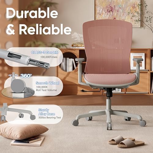 ELABEST Mesh Office Chair,Ergonomic Computer Desk Chair,Sturdy Task Chair- Adjustable Lumbar Support & Armrests,Tilt Function,Comfort Wide Seat,Swivel Home Office Chair (Pink) - Image 5