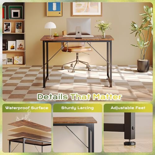 PRAISUN 40 Inch Computer Desk, Office Desk, Spacious Desktop, Rustic Brown - Image 6