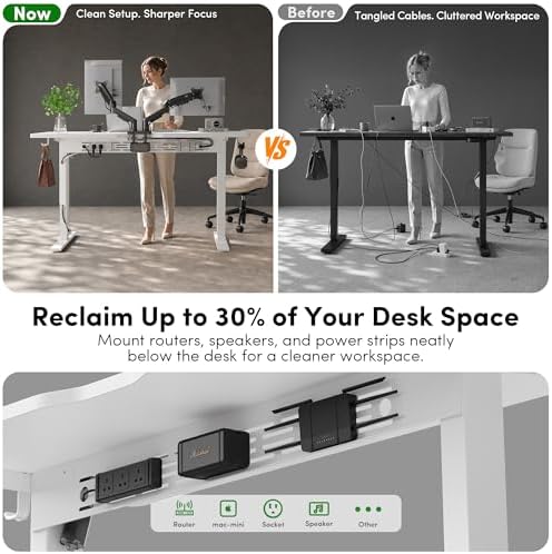 FEZIBO Electric Standing Desk with L-Shaped Crossbar & Cable Management System, 48 x 24 Inches Sit Stand up Desk, Adjustable Height Standing Desk for Home Office, White - Image 4