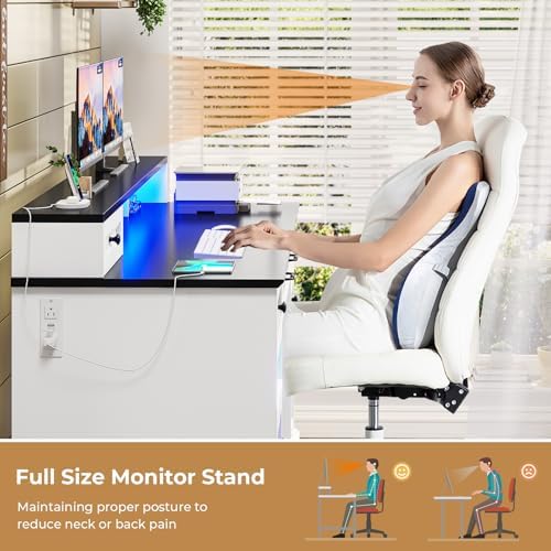 BTHFST 59.1" Executive Desk with File Drawer, Charging Station, White - Image 5