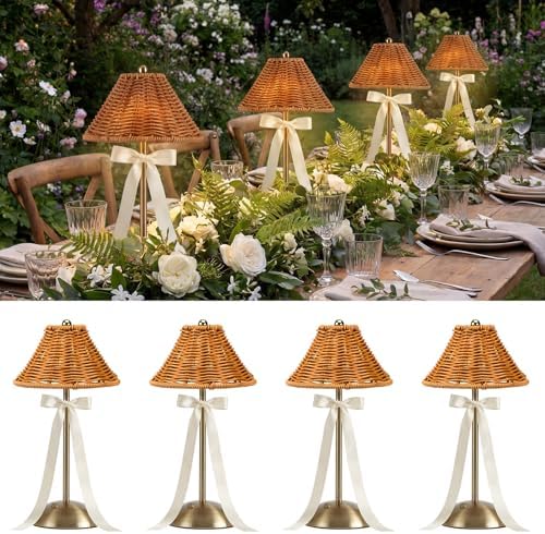 4 Pack Rattan Table Lamps Wedding Cordless LED Rechargeable by Unknown